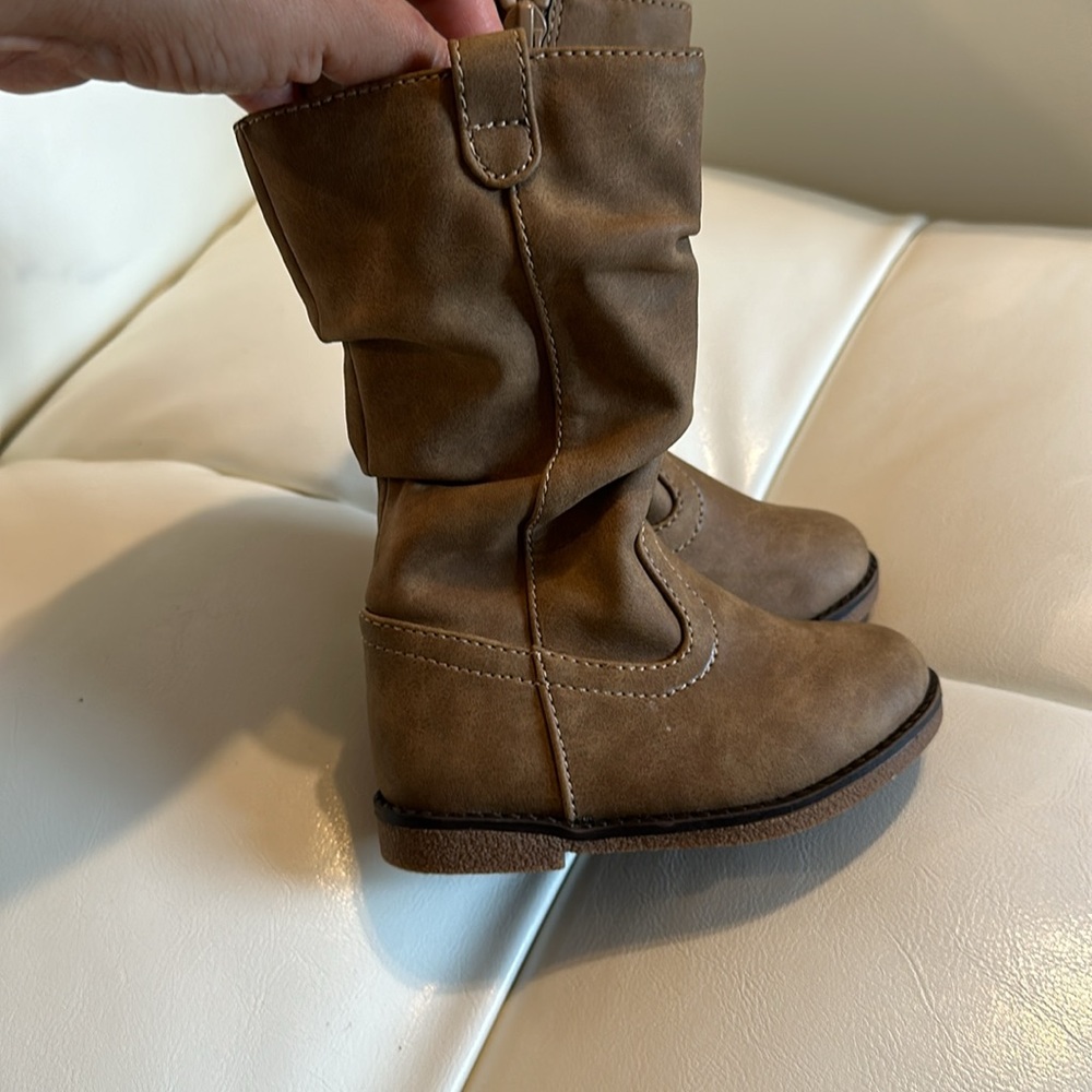 🎀 Place Baby Girls Knee High Cowgirl Boots Zip Up Light Brown EUC Size 5 - Picture 4 of 6